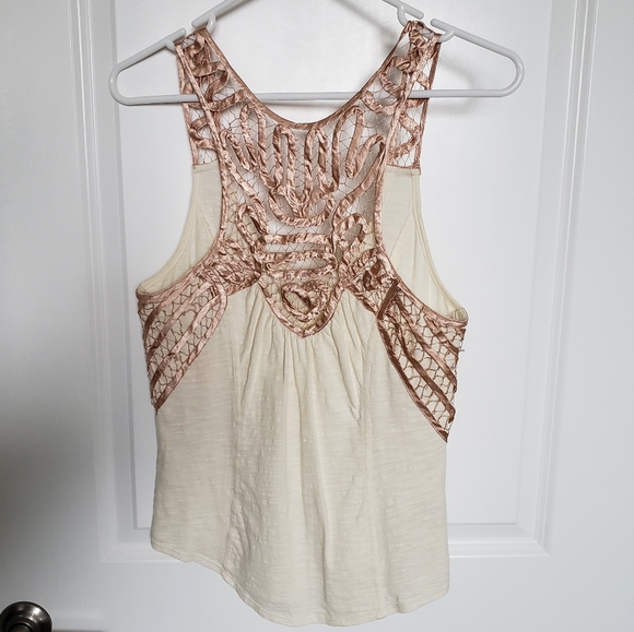 Free People Tops - Free People Rose Gold Crochet Detail Tank Top